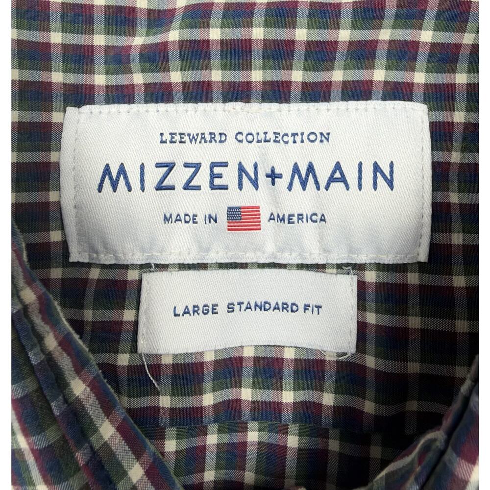 Mizzen+Main Leeward Dress Shirt Mens Large Standard Fit Navy Plaid Check Stretch - Picture 2 of 11